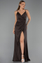 Robe de Soirée Longue Satin Brun ABU6427