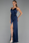 Robe de Soirée Longue Satin Bleu Marine ABU6427