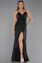 Robe de Soirée Longue Satin Noir ABU6427