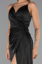 Robe de Soirée Longue Satin Noir ABU6427