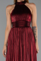 Robe de Soirée Longue Mousseline Rouge Bordeaux ABU6428
