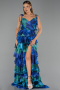 Robe de Soirée Longue Bleu Saxe ABU6430