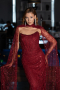 Robe de Soirée Longue Perlé Rouge Bordeaux ABU6401