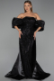 Robe de Soirée Longue Perlé Noir ABU6351