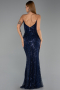 Robe de Soirée Longue Perlé Bleu Marine ABU6433