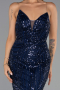 Robe de Soirée Longue Perlé Bleu Marine ABU6433