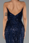 Robe de Soirée Longue Perlé Bleu Marine ABU6433