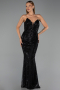 Robe de Soirée Longue Perlé Noir ABU6433