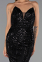 Robe de Soirée Longue Perlé Noir ABU6433