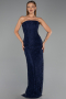 Robe de Soirée Longue Dantelle Bleu Marine ABU6438