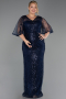 Robe de Soirée Grande Taille Longue Perlé Bleu Marine ABU6389