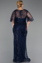 Robe de Soirée Grande Taille Longue Perlé Bleu Marine ABU6389