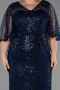 Robe de Soirée Grande Taille Longue Perlé Bleu Marine ABU6389