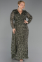 Robe De Soirée Grande Taille Longue Squameuse Kaki ABU6488