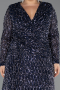 Robe De Soirée Grande Taille Longue Squameuse Bleu Marine ABU6488
