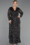Robe De Soirée Grande Taille Longue Squameuse Noir-Argent ABU6488