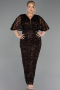 Robe De Soirée Grande Taille Longue Squameuse Brun ABU6064