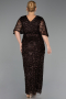 Robe De Soirée Grande Taille Longue Squameuse Brun ABU6064
