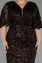 Robe De Soirée Grande Taille Longue Squameuse Brun ABU6064