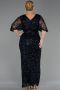 Robe De Soirée Grande Taille Longue Squameuse Bleu Marine ABU6064
