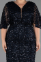 Robe De Soirée Grande Taille Longue Squameuse Bleu Marine ABU6064