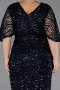 Robe De Soirée Grande Taille Longue Squameuse Bleu Marine ABU6064