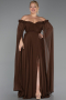 Robe de Soirée Grande Taille Longue Mousseline Brun ABU3464