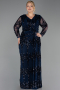 Robe De Soirée Grande Taille Longue Squameuse Bleu Marine ABU6493