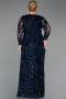 Robe De Soirée Grande Taille Longue Squameuse Bleu Marine ABU6493