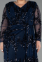 Robe De Soirée Grande Taille Longue Squameuse Bleu Marine ABU6493
