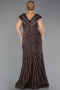 Robe De Fiançailles Grande Taille Longue Perlé Brun ABU5444