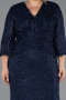 Robe De Soirée Grande Taille Longue Perlé Bleu Marine ABU6501