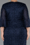 Robe De Soirée Grande Taille Longue Perlé Bleu Marine ABU6501