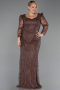 Robe De Soirée Grande Taille Longue Perlé Brun ABU5388