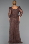 Robe De Soirée Grande Taille Longue Perlé Brun ABU5388