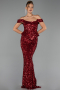 Robe de Soirée Longue Squameuse Rouge Bordeaux ABU6359