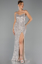 Robe de Soirée Longue Squameuse Beige ABU6498