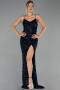 Robe de Soirée Longue Squameuse Bleu Marine ABU6498