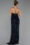 Robe de Soirée Longue Squameuse Bleu Marine ABU6498