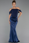 Robe Queue de Poisson Longue Satin Bleu Marine ABU6525