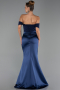 Robe Queue de Poisson Longue Satin Bleu Marine ABU6525