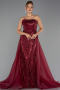 Robe de Soirée Longue Perlé Rouge Bordeaux ABU5511