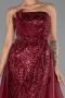 Robe de Soirée Longue Perlé Rouge Bordeaux ABU5511