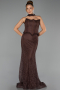 Robe de Soirée Longue Dantelle Brun ABU6487