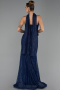 Robe de Soirée Longue Dantelle Bleu Marine ABU6487