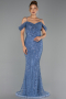 Robe de Soirée Longue Perlé Indigo ABU6190