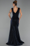 Robe de Soirée Longue Pierreux Bleu Marine ABU6521