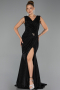 Robe de Soirée Longue Pierreux Noir ABU6521