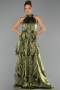 Robe de Soirée Longue Mousseline Vert Huile ABU6227