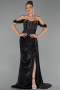 Robe de Soirée Longue Mousseline Noir ABU6496